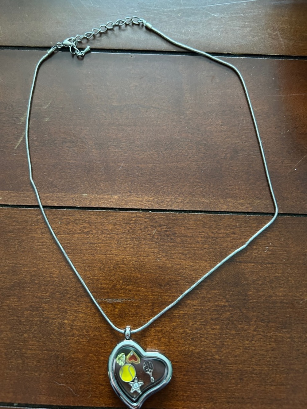 Heart Locket Pendant Necklace - Silver Tone with Yellow Accent